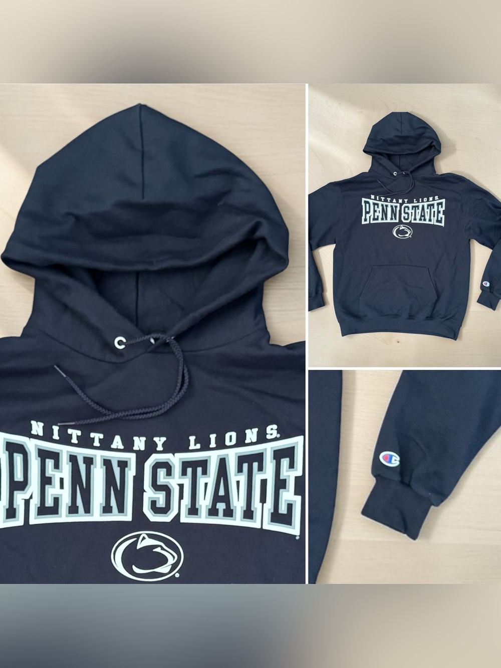 Champion Penn State Nittany Lions Hoodie Football Blue Sweatshirt Pullover L⁠